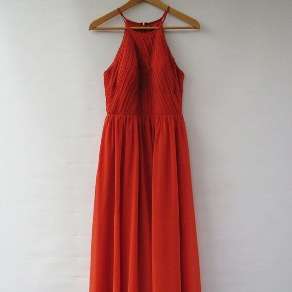 Azazie Joy Chiffon Burnt Orange Paprika Bridesmaid Halter Dress Size Small - Picture 1 of 13